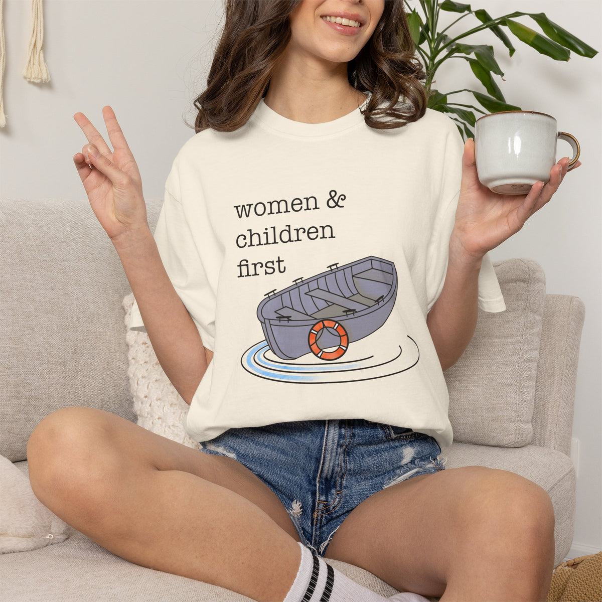 Lifeboat Matriarchy Women & Children First Nautical Boat Graphic T-Shirt