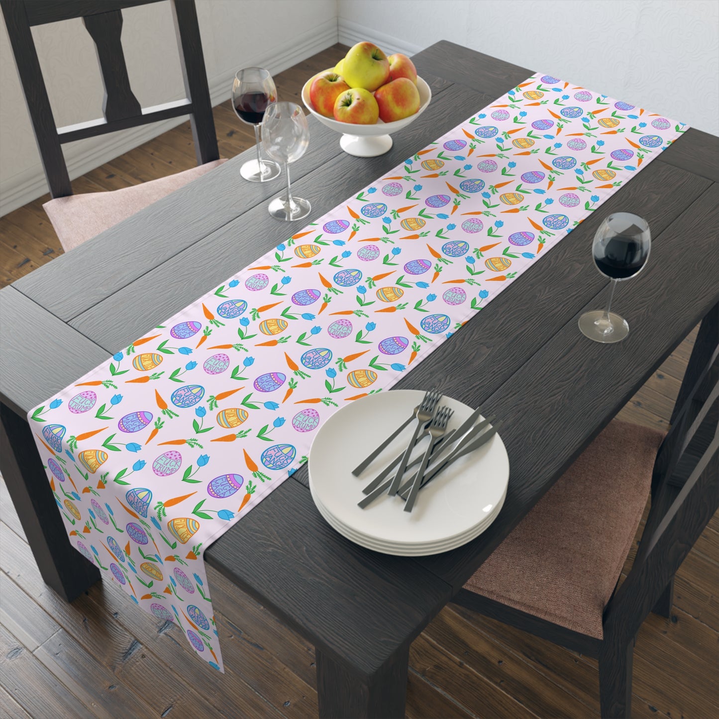 Slightly Subtle Easter Eggs Table Runner | Pastel Floral Egg Pattern FDT