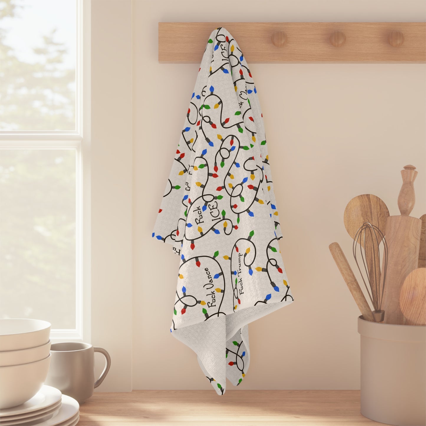 Holiday Light Pattern Microfiber Tea Towel FDT Christmas Kitchen Towel