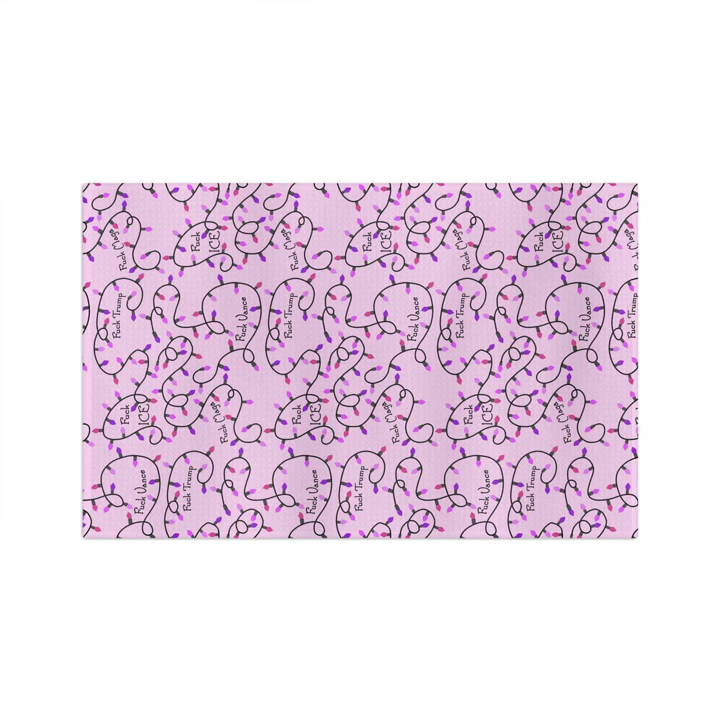 Pink Holiday Lights Microfiber Tea Towel fdt  Christmas Kitchen Towel