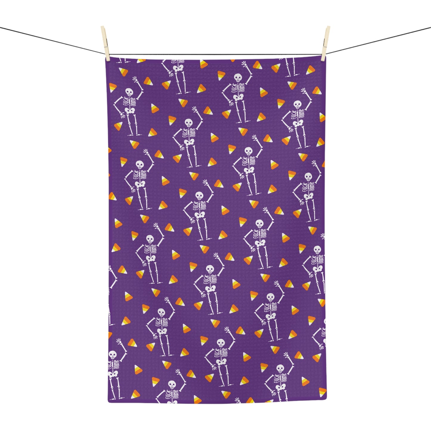 Halloween Skeleton & Candy Corn Microfiber Tea Towel purple