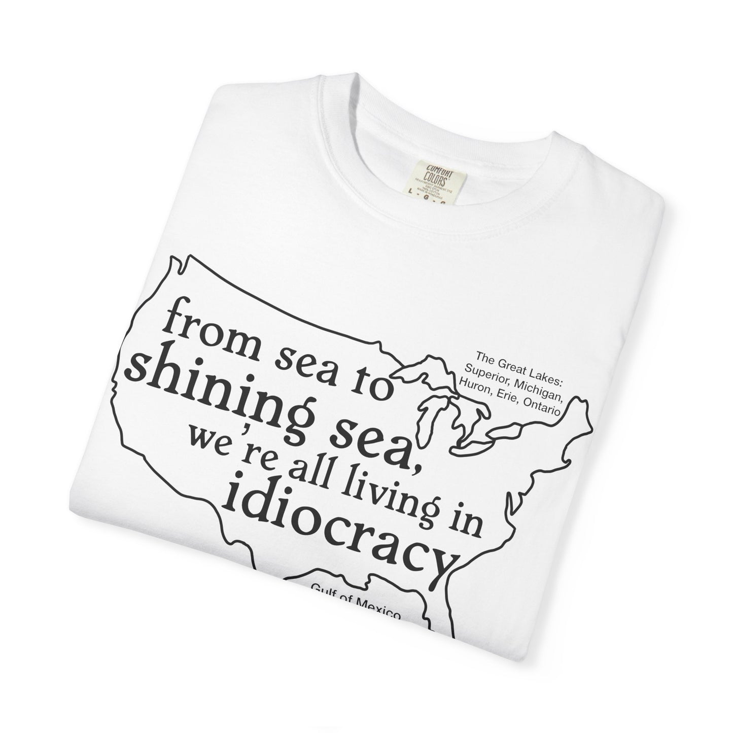 Idiocracy Map T-Shirt  'From sea to shining sea we are living in idiocracy' Minimal Political Tee Great Lakes Gulf of Mexico