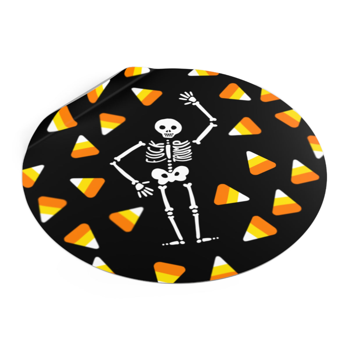 Halloween Skeleton & Candy Corn Round Vinyl Sticker FDT