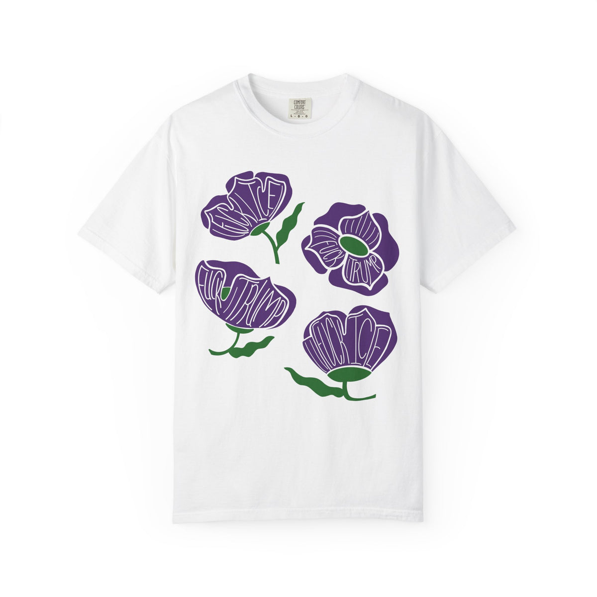 Slightly Subtle Purple Poppy Floral Print T-shirt | Hand-Drawn Flower Illustration FDT