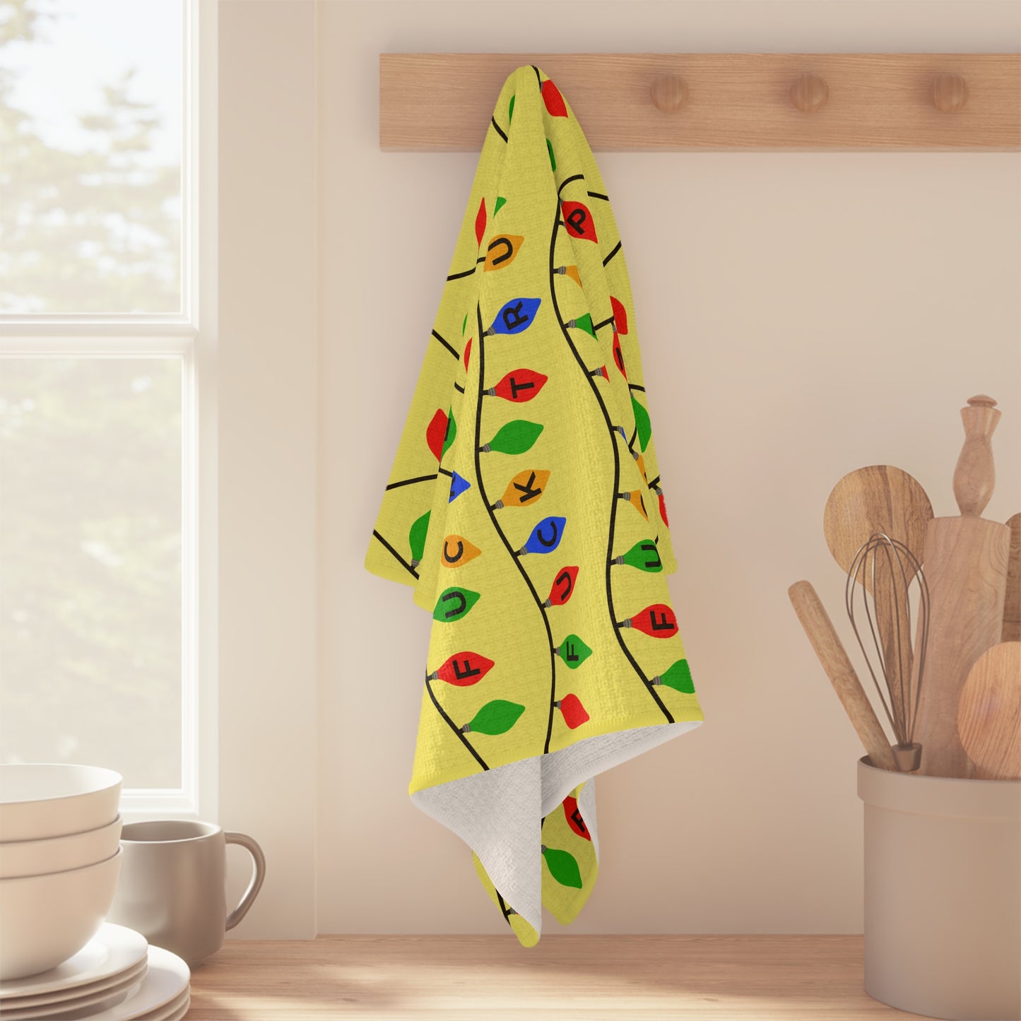Holiday Light Tea Towel FDT Yellow String Lights Kitchen Towel