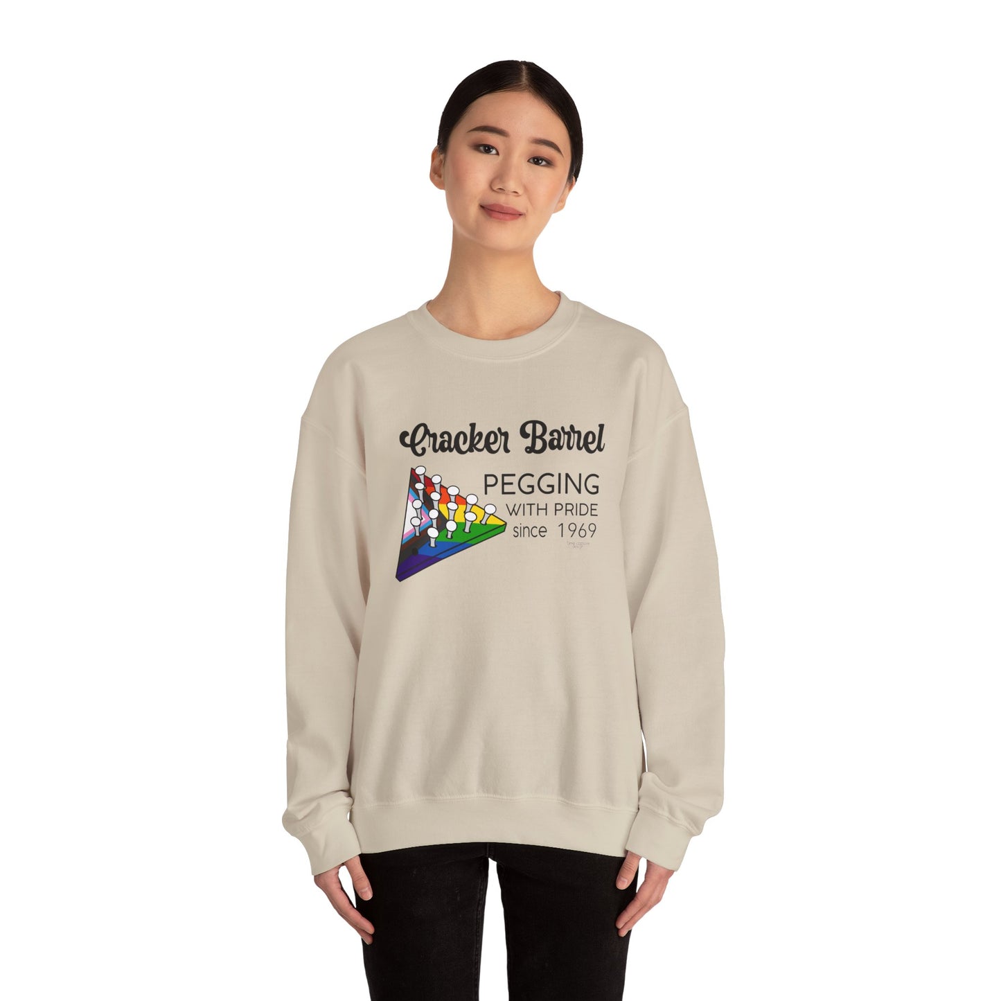 Pegging with Pride Crewneck Sweatshirt, LGBTQ+ Gift, Retro Game Design Unisex, Perfect for Celebrations or Casual Wear, Fun Gift Idea