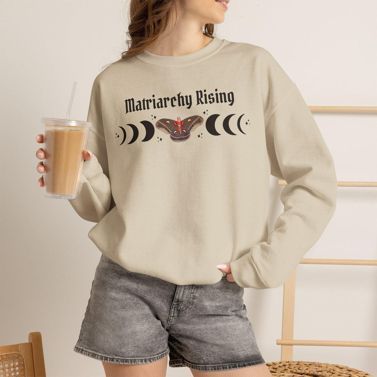 Matriarchy Rising Witchy Moon Phases Moth Crewneck Sweatshirt