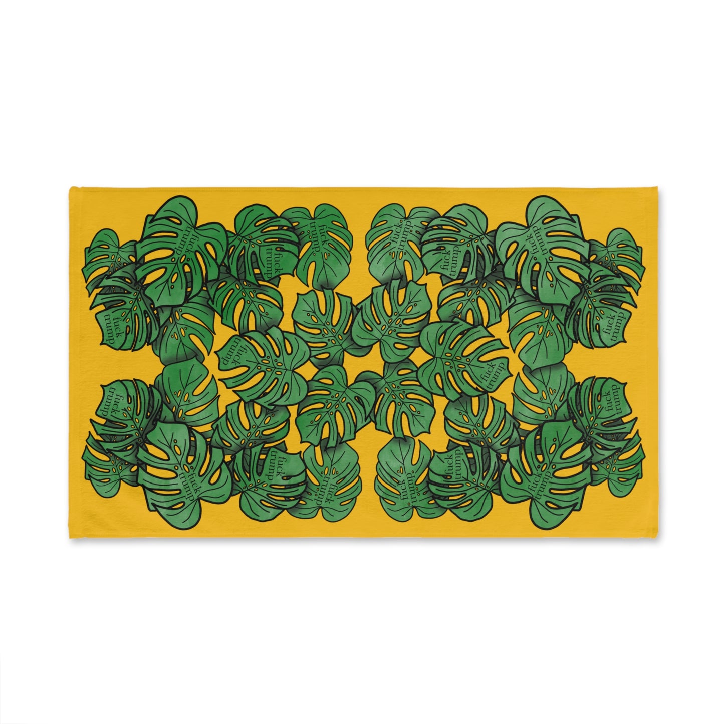 Slightly Subtle Tropical Monstera Yellow Hand Towel, Botanical Kitchen Bathroom Decor, Leafy Print Towel, Gift for Plant Lovers, Political Gag Gift