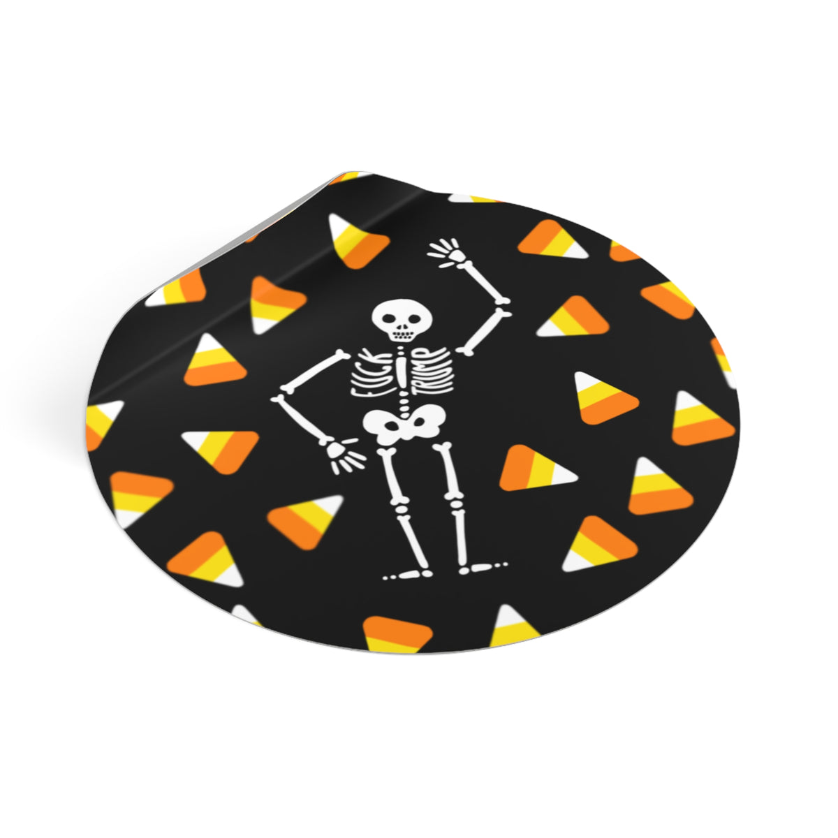 Halloween Skeleton & Candy Corn Round Vinyl Sticker FDT