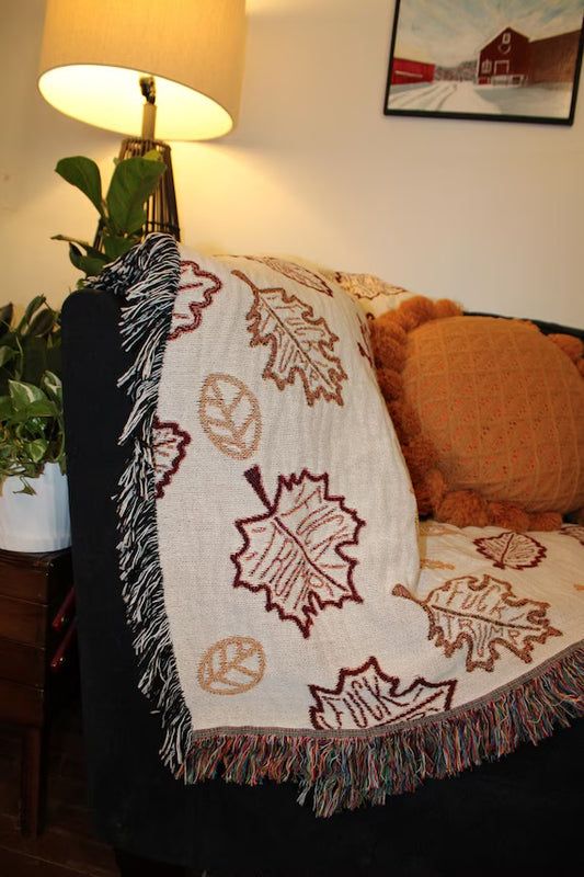 Slightly Subtle Autumn Leaves FDT Cozy Woven Blanket for Home Decor, Perfect for Fall, Chic Gift, Snuggle Companion, Warm Home Addition