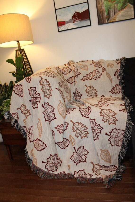 Slightly Subtle Autumn Leaves FDT Cozy Woven Blanket for Home Decor, Perfect for Fall, Chic Gift, Snuggle Companion, Warm Home Addition