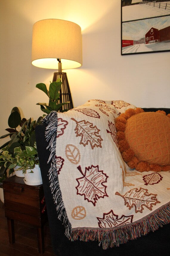 Slightly Subtle Autumn Leaves FDT Cozy Woven Blanket for Home Decor, Perfect for Fall, Chic Gift, Snuggle Companion, Warm Home Addition