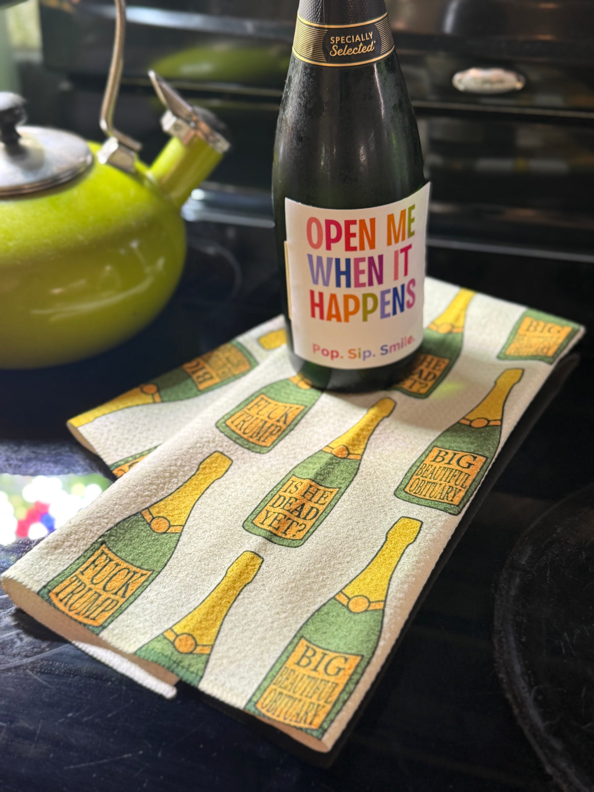 Slightly Subtle Champagne Bottle Pattern Microfiber Tea Towel | Sparkling Wine Kitchen Towel