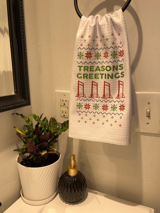 Ug-Guillotine Ugly Holiday Christmas Sweater Tea Towel