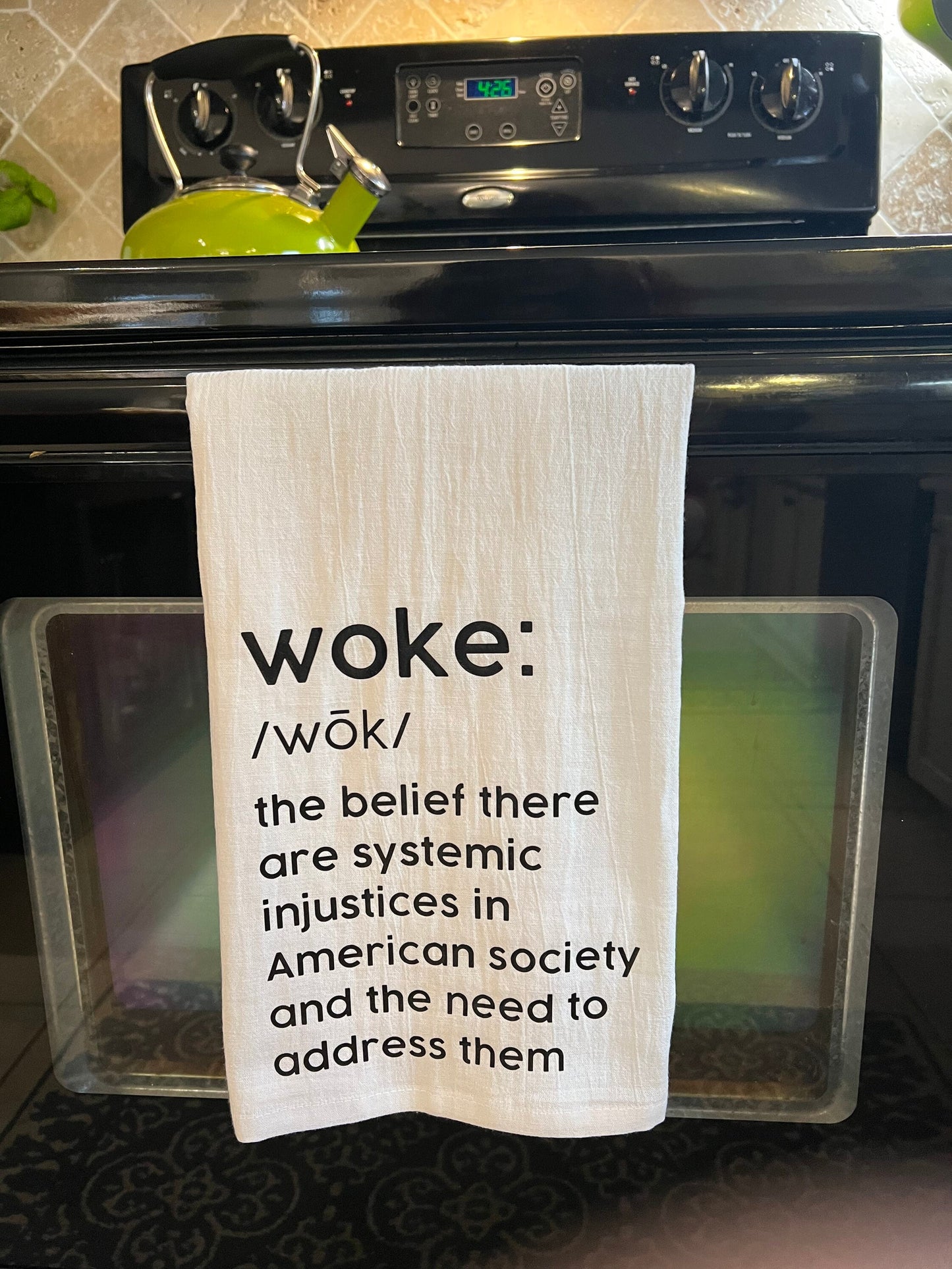Woke Definition Tea Towel - Systemic Injustices and the Need to Address Them - Ron DeSantis