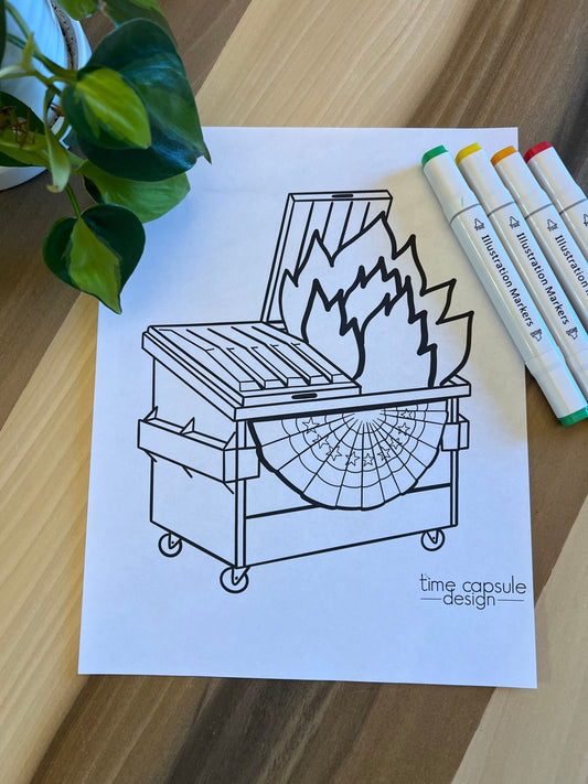 Dumpster Fire Coloring Page Digital Download Printable Personal Use Only