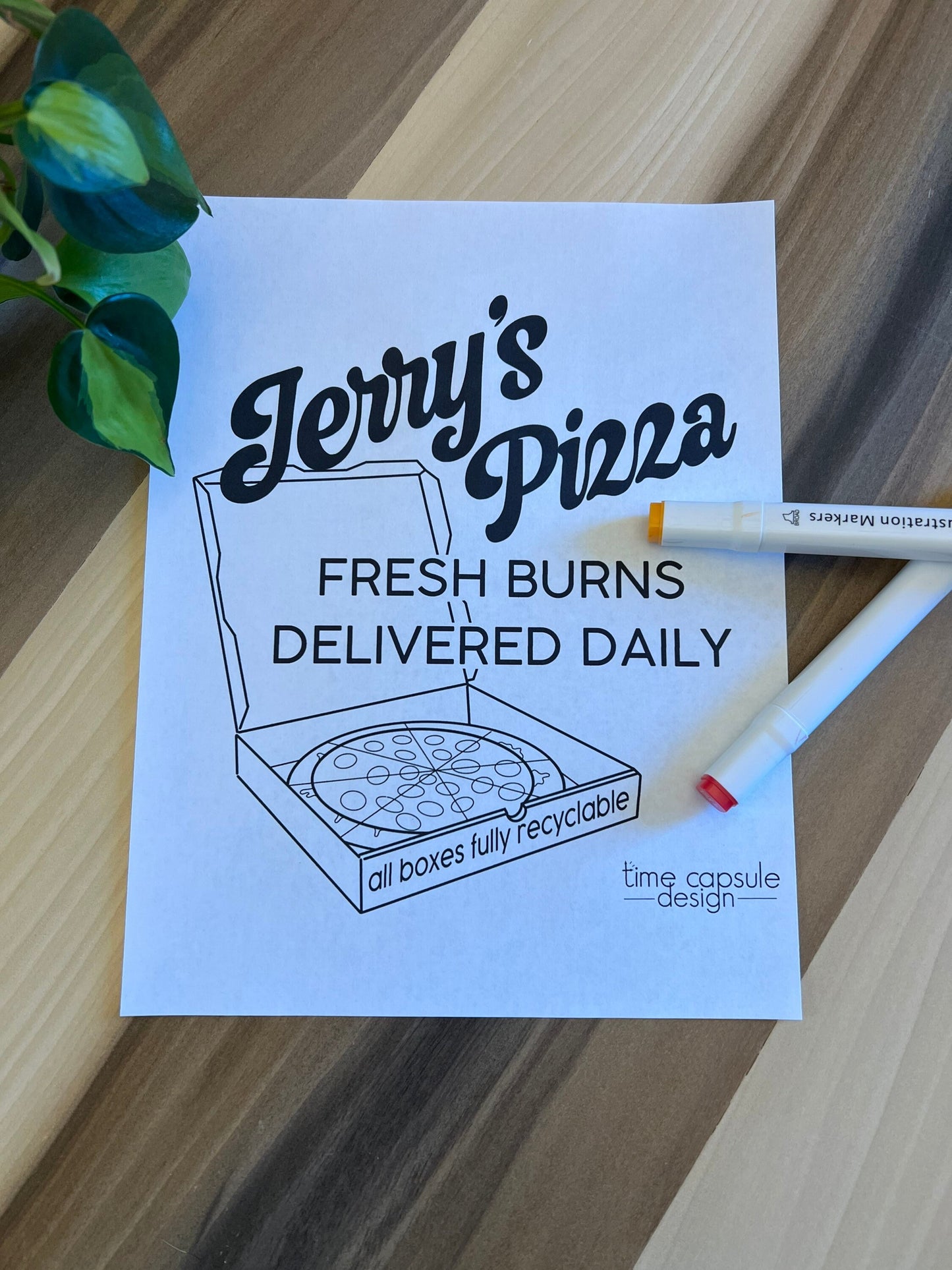 Jerry's Pizza Recycle your Box Coloring Page Digital Download Printable Personal Use Only