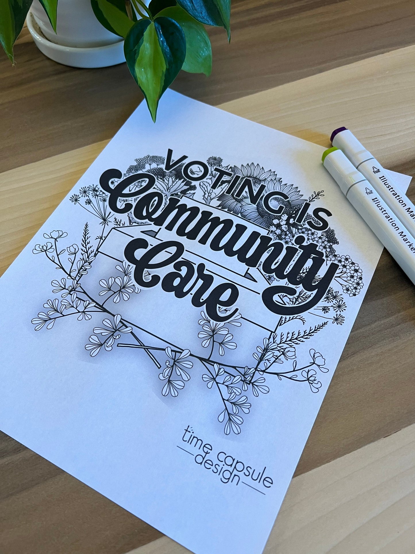 Voting is Community Care Coloring Page Digital Download Printable Personal Use Only