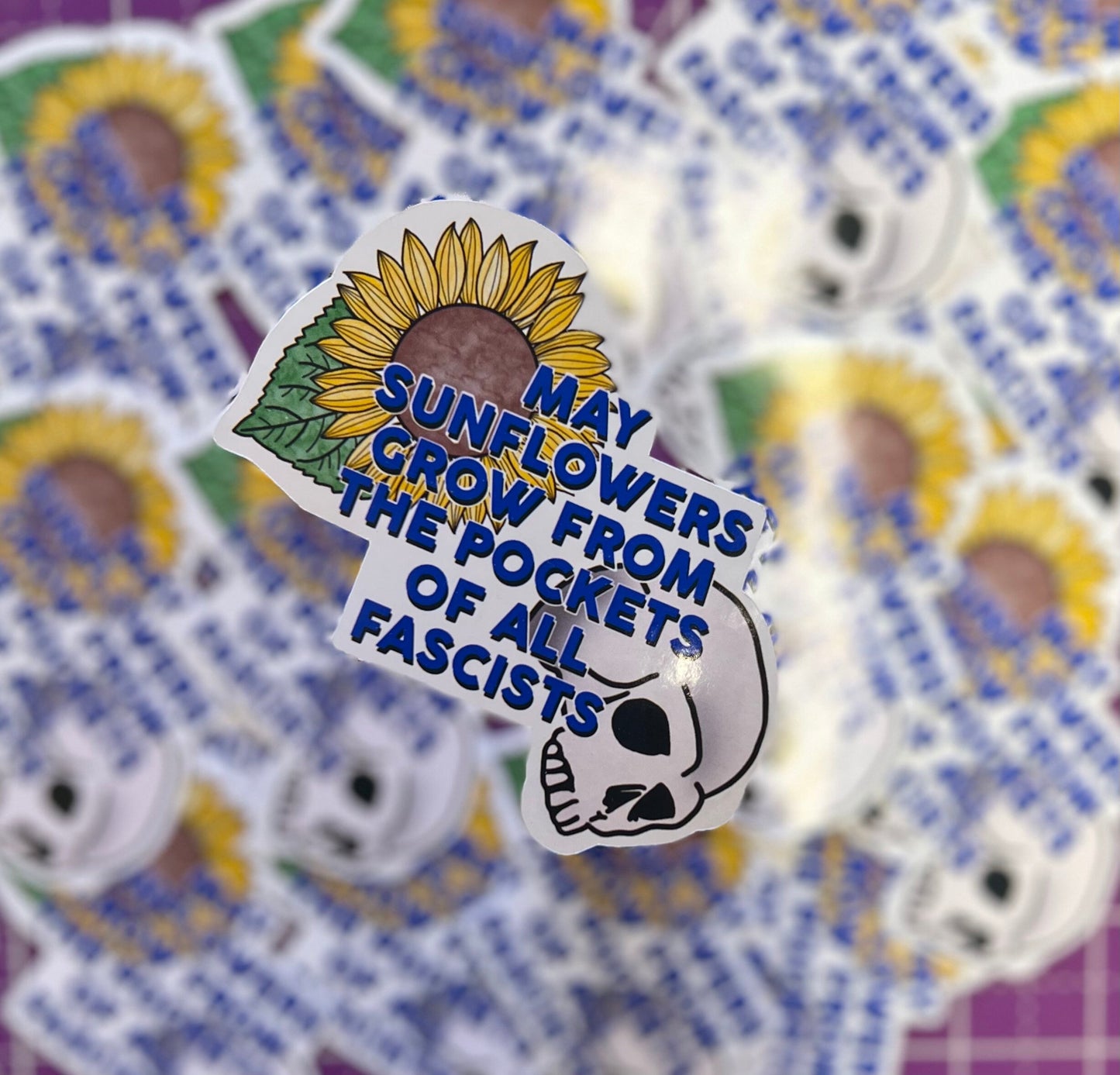 May Sunflowers Grow from the Pockets of all Fascists Sticker Ukraine Bravery
