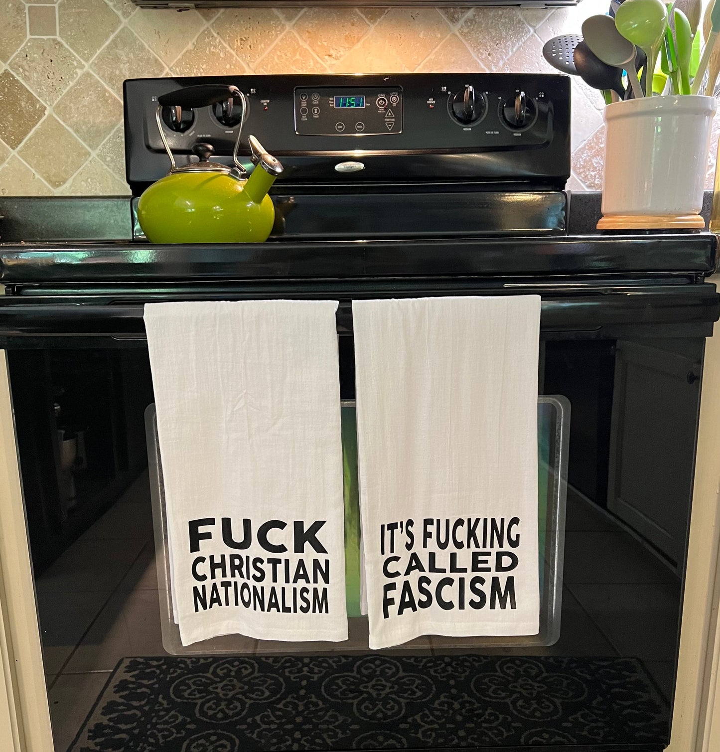 Fuck Christian Nationalism & it’s fucking called fascism antifa Tea Towel Set