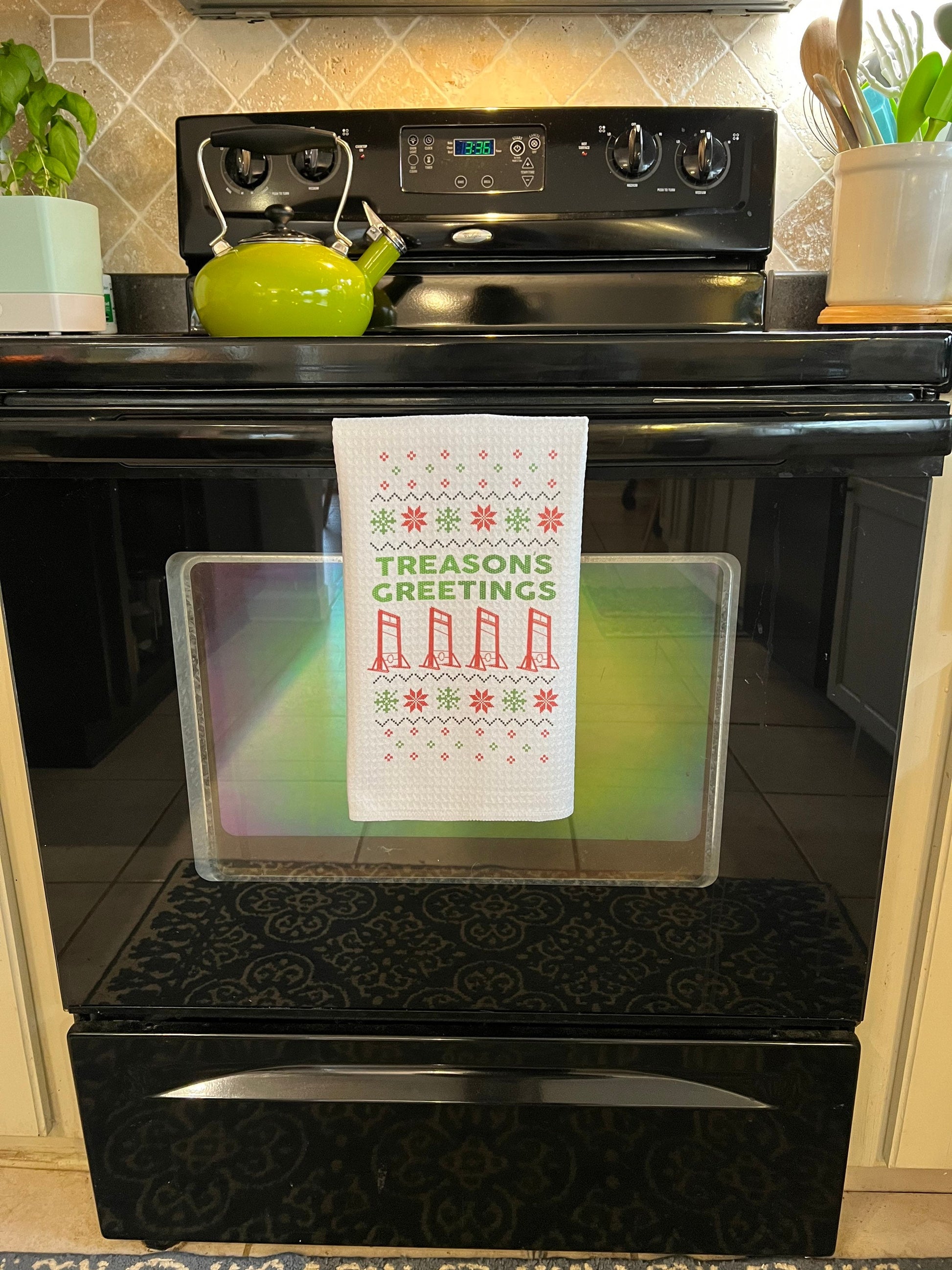 Ug-Guillotine Ugly Holiday Christmas Sweater Tea Towel