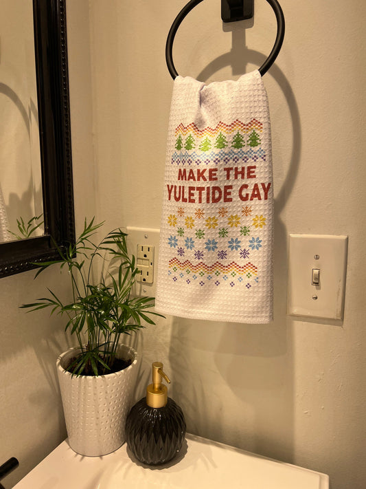 Make the Yuletide Gay Ugly Holiday Christmas Sweater Waffle Weave Tea Towel