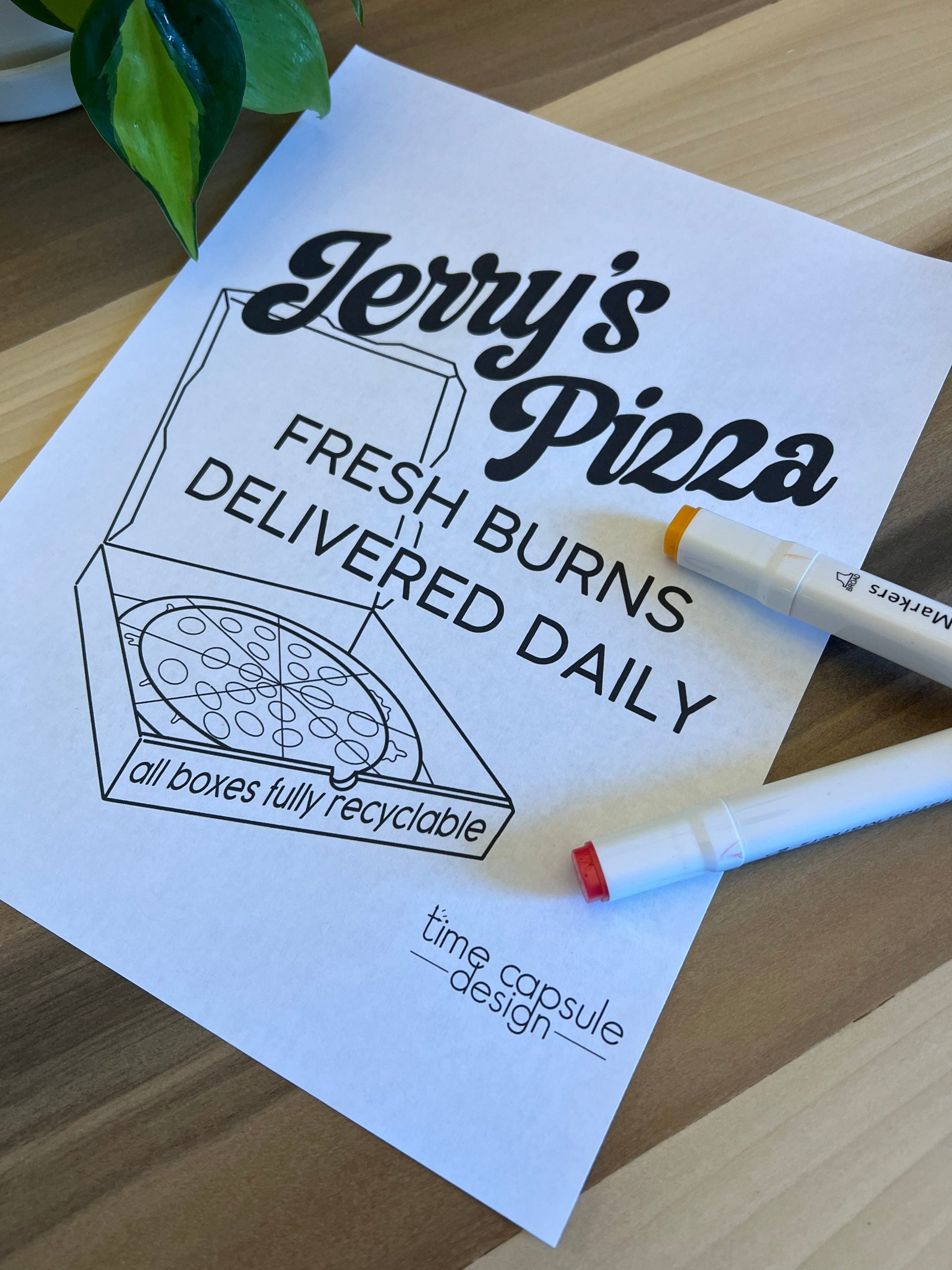 Jerry's Pizza Recycle your Box Coloring Page Digital Download Printable Personal Use Only
