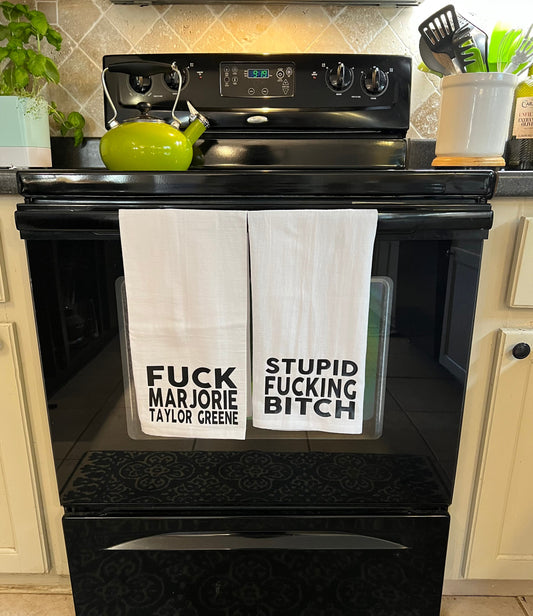 Marjorie Taylor Green MTG Stupid Fucking Bitch Tea Towel Set