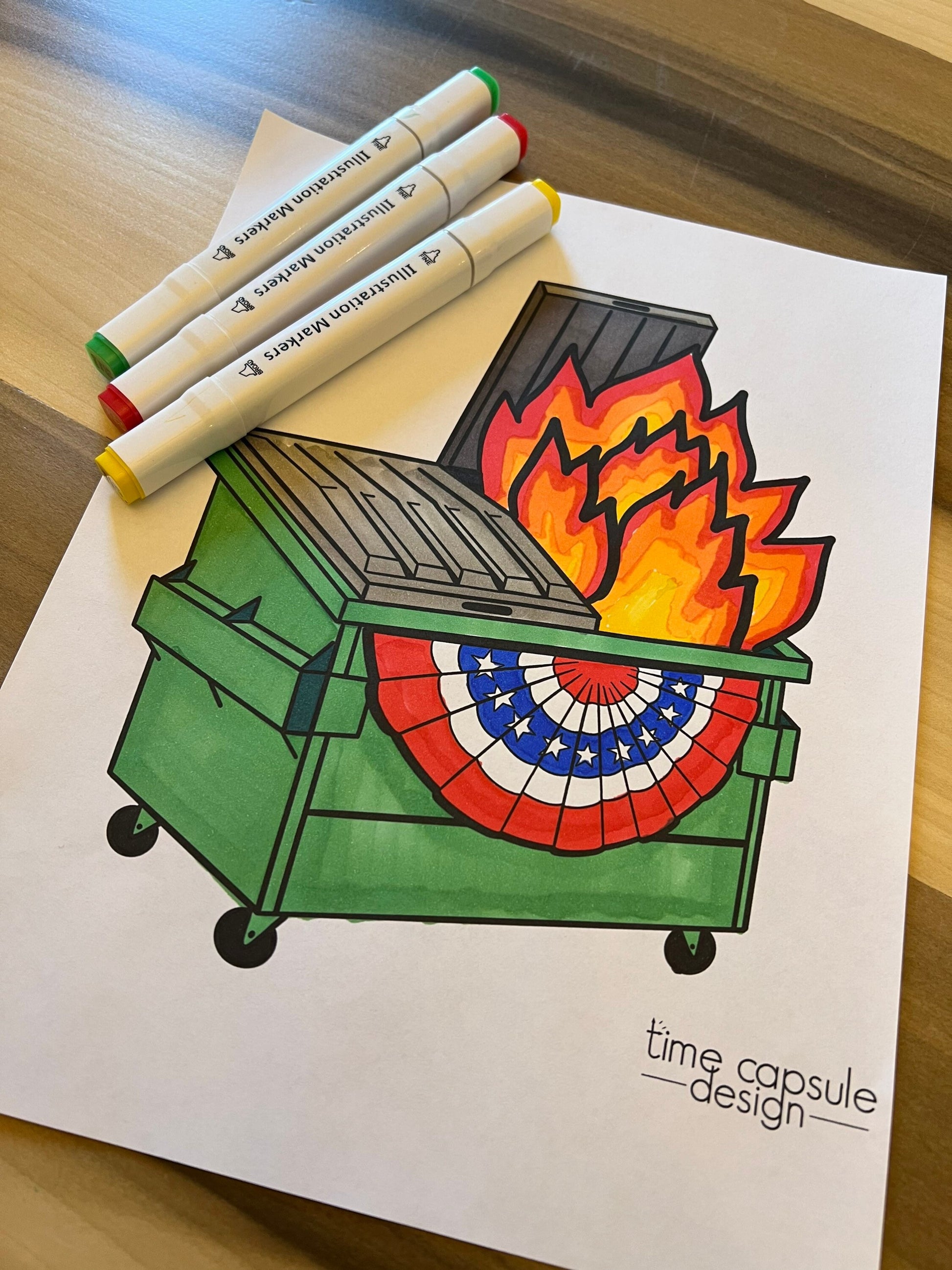 Dumpster Fire Coloring Page Digital Download Printable Personal Use Only