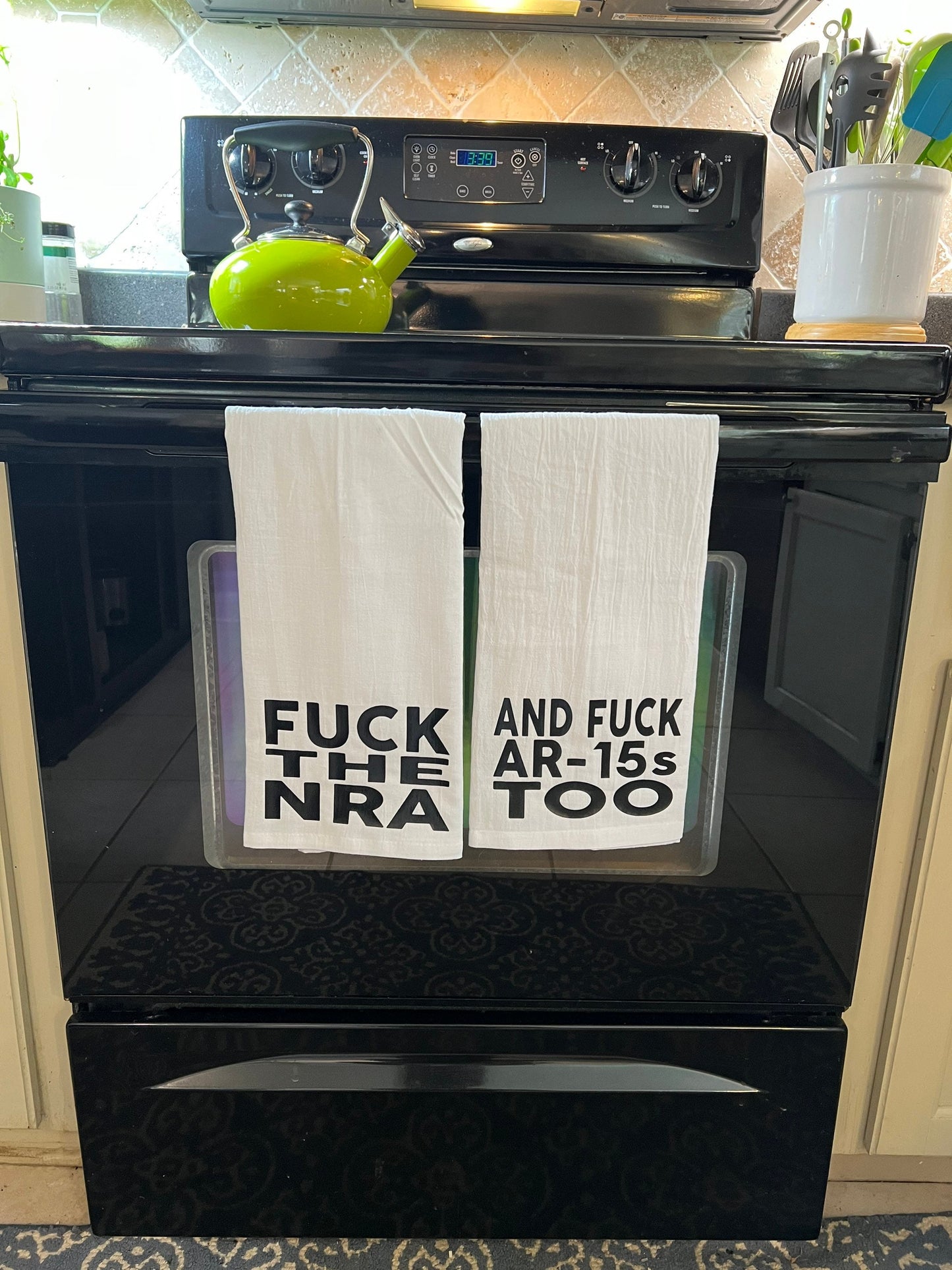 Fuck the NRA and Fuck AR-15s Too Tea Towel Set